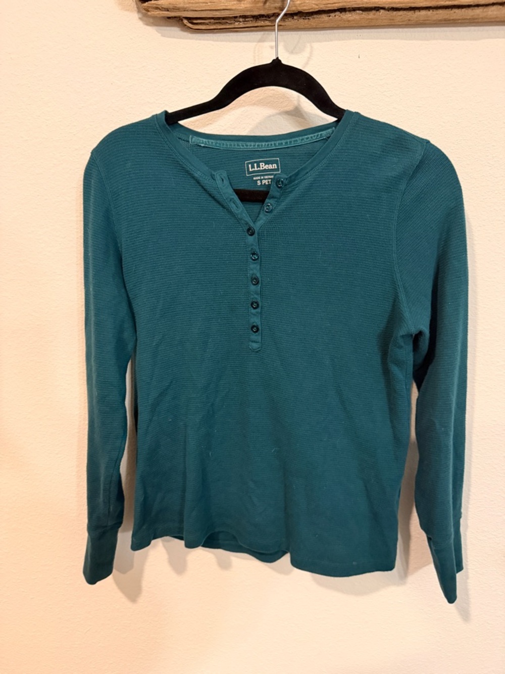 L.L.Bean Forest Green Henley Thermal Shirt Size Small